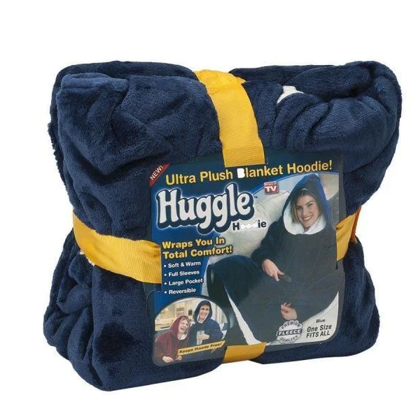 Тёплый и мягкий плед-толстовка Huggle Ultra Plush Blanket Hoodie One size Fits all с капюшоном Синий - изображение 8