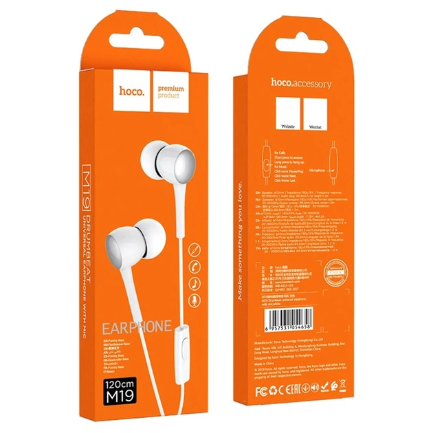 Навушники HOCO M19 Drumbeat universal earphone with mic White - Фото 4 Навушники HOCO M19 Drumbeat universal earphone with mic White - изображение 4