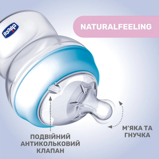 Пляшка для годування пластикова Chicco Natural Feeling Color 250 мл 2 м + Блакитна (81323.20) - зображення 3