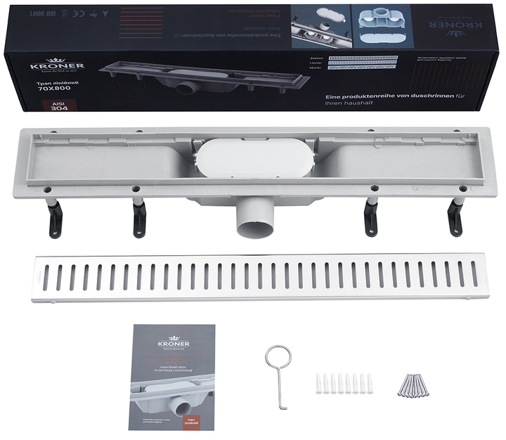 Трап для душа линейный Kroner KRP Harz S80 Sektion с решеткой - изображение 4