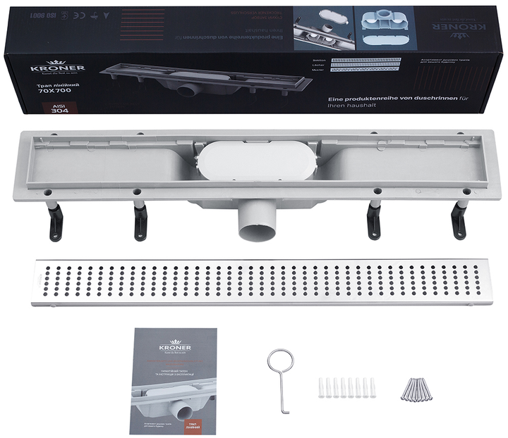 Трап для душа линейный Kroner KRP Harz L70 Löcher с решеткой - изображение 4