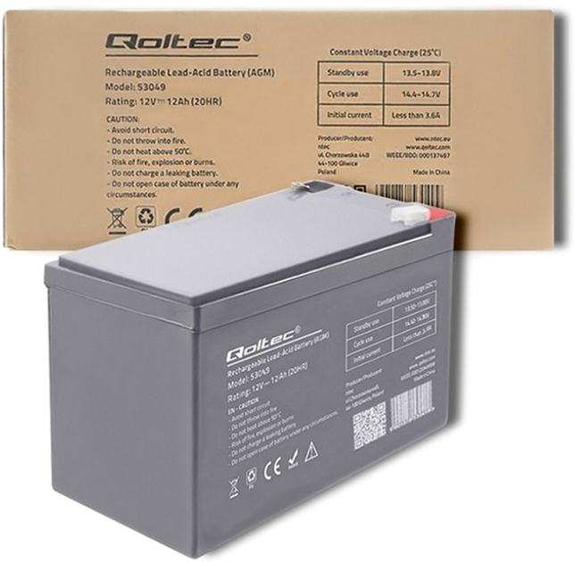 Акумуляторна батарея Qoltec AGM 12V-12Ah max. 180A (53049) - зображення 5