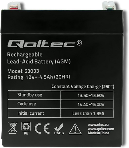 Акумуляторна батарея Qoltec AGM 12V-4.5Ah max. 67.5A (5901878530338) - зображення 1