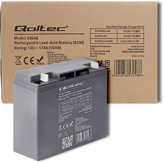 Акумуляторна батарея Qoltec AGM 12V-17Ah max. 255A (5901878530468) - зображення 5