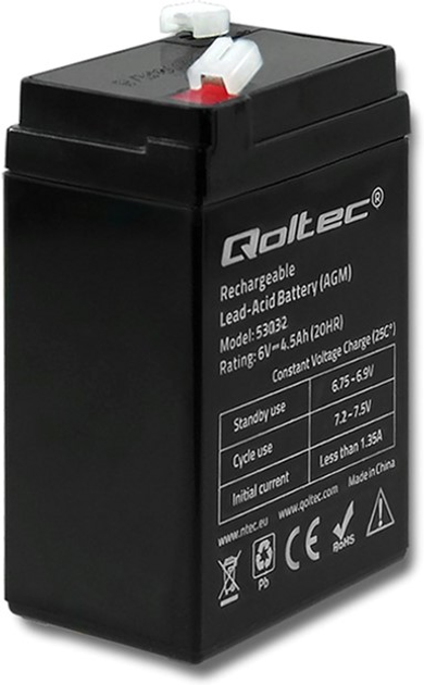 Акумуляторна батарея Qoltec AGM 6V-4.5Ah max. 67.5A (5901878530321) - зображення 2