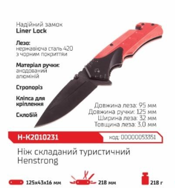 Ніж складаний туристичний HENSTRONG H-K2010231 - зображення 2