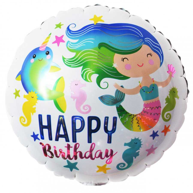 Фольгированный Шар Русалочка Happy Birthday 45см (18") Белый - изображение 2