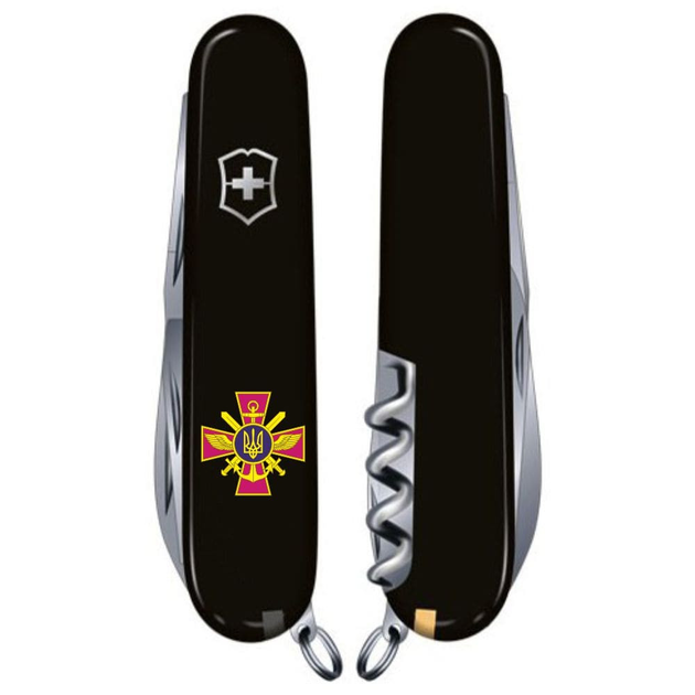 Нож складной 91 мм, 15 функций Victorinox HUNTSMAN ARMY Черный/Эмблема ГШ ВСУ - изображение 2