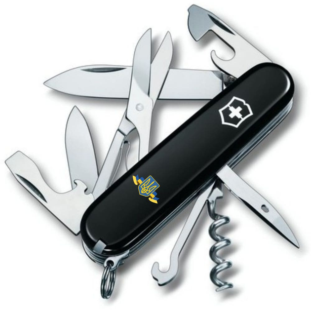 Нож складной 91 мм, 14 функций Victorinox CLIMBER UKRAINE Черный/Герб Украины с лентой - изображение 1