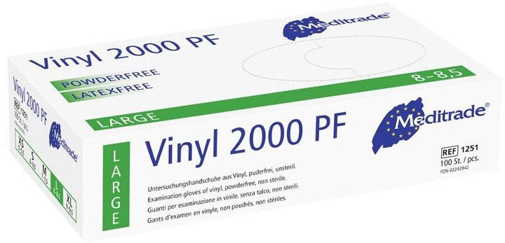 Перчатки защитные Vinyl 2000 PF без пудры Нестерильные AQL 1.5 р. L 100 шт (4250016400295) - изображение 1
