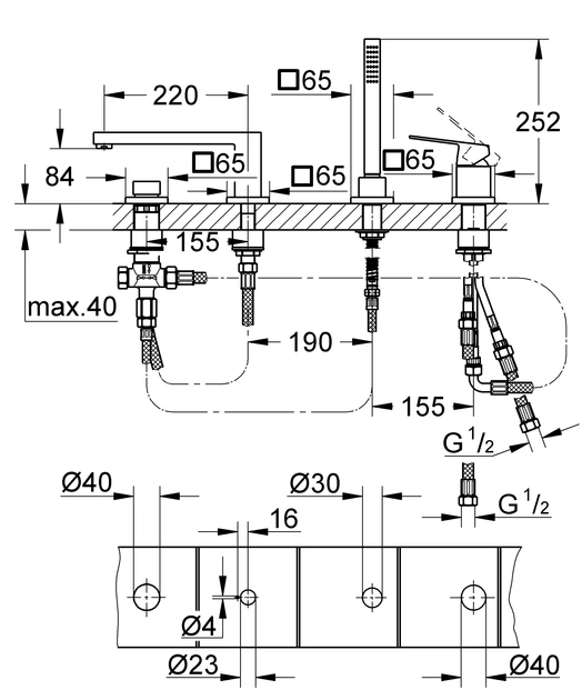 Змішувач на борт ванни на 4 отвори Grohe Eurocube (19897001) - изображение 2