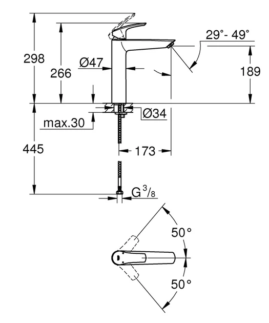 Смеситель на столешницу для раковины XL-размера Grohe Eurosmart New (23971003) - изображение 3