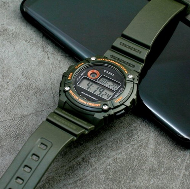Мужские часы Casio W-216H-3BVDF Оливковый Водонепроницаемый корпус - изображение 4