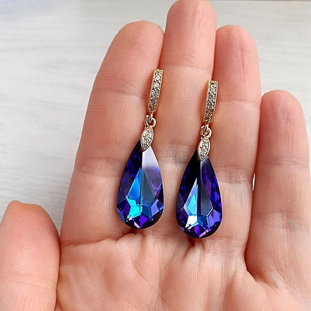 Позолоченные серьги Hand Made с подвесками Swarovski от продавца ...