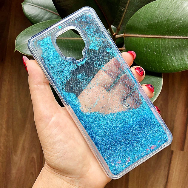 Чехол Glitter для Xiaomi Redmi Note 9 Pro бампер силиконовый Синий - изображение 2
