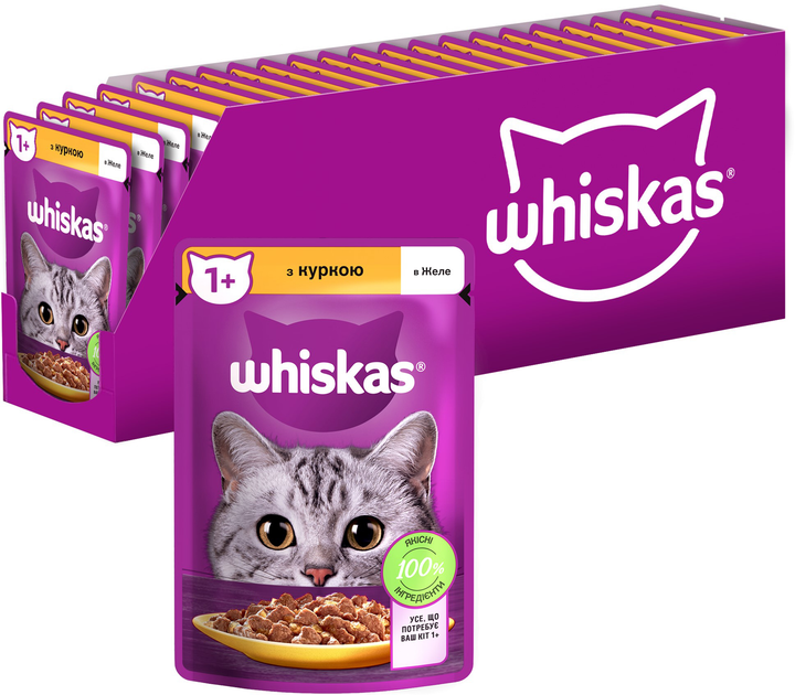 Фото - Корм для кошек Whiskas Упаковка вологого корму для кішок  курка в желе 28 шт х 85 г  
