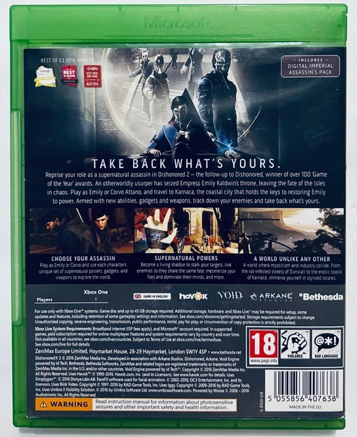 Dishonored 2, Б/У, английская версия - диск для Xbox One - изображение 2