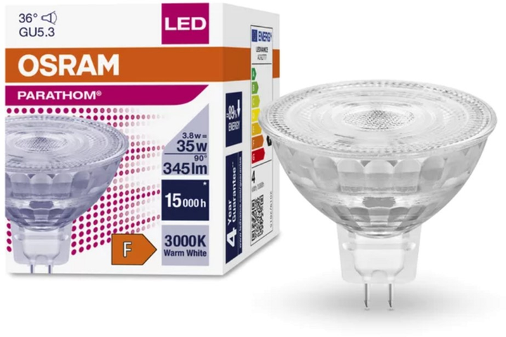 Светодиодная лампа OSRAM MR16 3.8W 345Lm 3000K GU5.3 12V (4058075796652 ...
