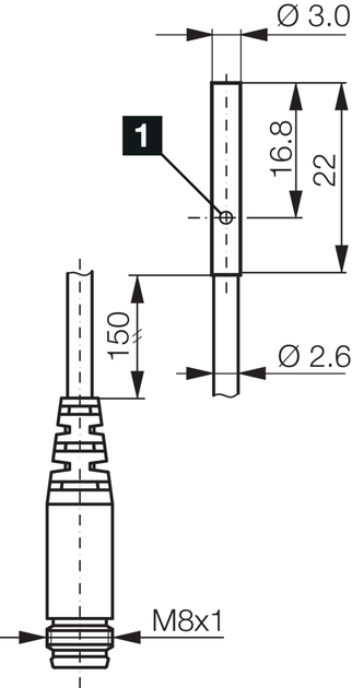 Індуктивний датчик наближення Ø 3,0mm (Diameter), PNP/NO 100 mA, Sn= 0,6mm, DCC 3.0 V 0.6 PSK-K-TSL Di-soric - зображення 2