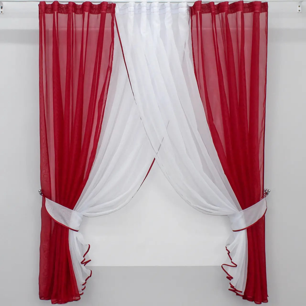 Акція на Кухонні шторки VR-Textil із підв'язками Червоний з білим 170х400 см (50-806) від Rozetka