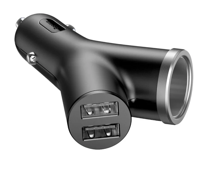 Адаптер автомобільний BASEUS dual USB + cigarette lighter extended car charger 2USB 3.4A 40W Bl - зображення 4