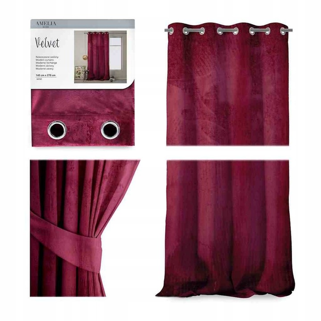 Штора блек-аут на люверсах AmeliaHome Velvet 140 х 270 см (13050717204) червоний оксамит - Фото 1 Штора блек-аут на люверсах AmeliaHome Velvet 140 х 270 см (13050717204) червоний оксамит - изображение 1