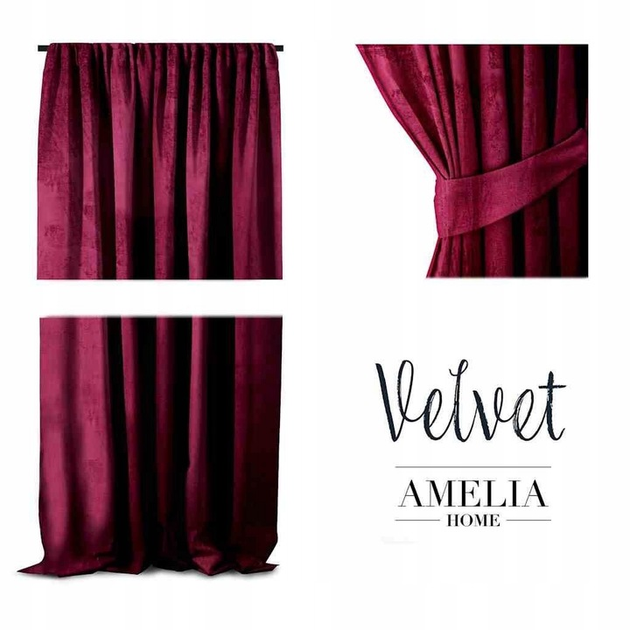 Штора блек-аут AmeliaHome Velvet 140 х 270 см (4251758670212) червоний оксамит - изображение 5