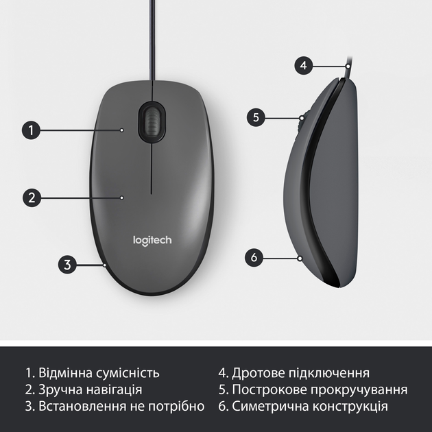 Mysz Logitech M100 USB Czarna (910-005003) - obraz 6