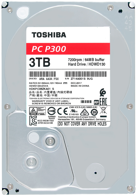 Жорсткий диск Toshiba P300 3TB 7200rpm 64MB HDWD130UZSVA 3.5 SATA III - зображення 1