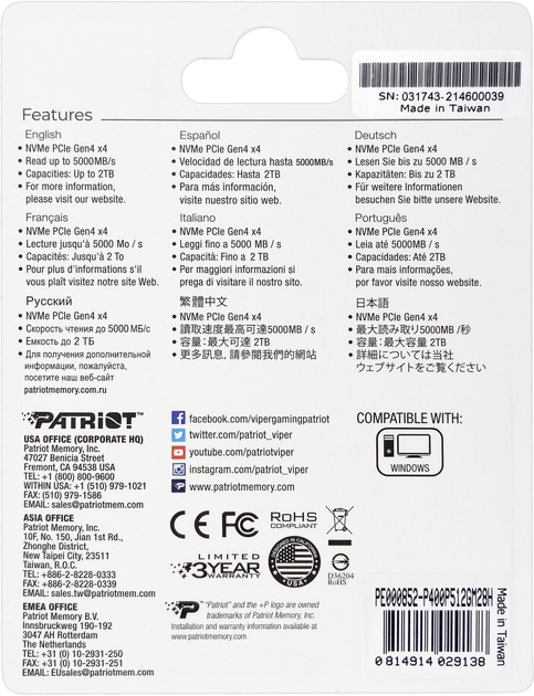 Dysk SSD Patriot P400 512GB M.2 2280 NVMe PCIe 4.0 x4 TLC (P400P512GM28H) - obraz 10