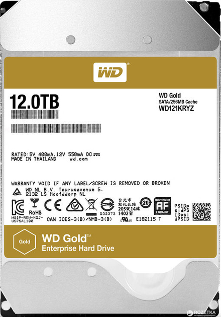 Жорсткий диск Western Digital Gold 12TB 7200rpm 256MB WD121KRYZ 3.5" SATA III - зображення 1