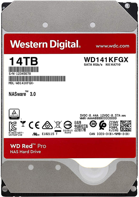 Dysk twardy Western Digital Red Pro NAS 14 TB 7200 obr./min 512 MB WD141KFGX 3.5 SATA III - obraz 1