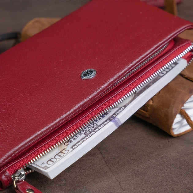 Гаманець-клатч зі шкіри з кишенею для мобільного ST Leather 19311 Бордовий - Фото 3 Гаманець-клатч зі шкіри з кишенею для мобільного ST Leather 19311 Бордовий - зображення 3