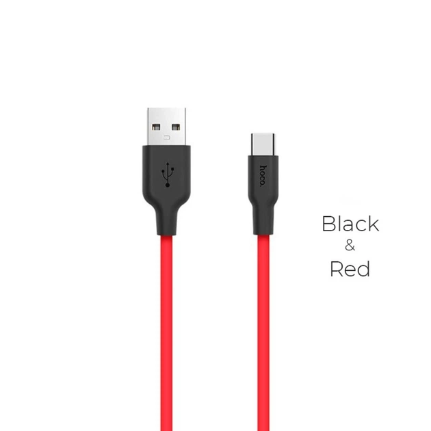 Кабель HOCO X21 USB для Type-C 2A, 1m, silicone, TPE connectors, Black+Red - зображення 2