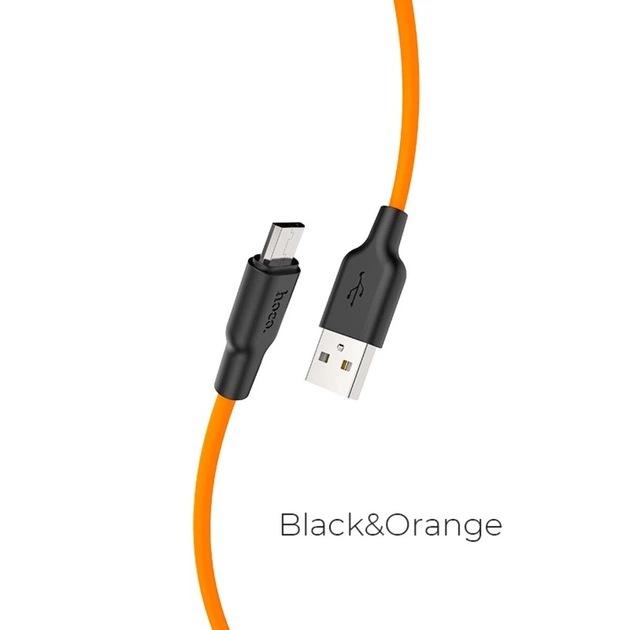 Кабель Hoco X21 Plus Silicone MicroUSB 1м. black/orange - Фото 2 Кабель Hoco X21 Plus Silicone MicroUSB 1м. black/orange - изображение 2