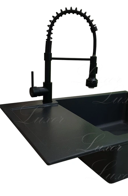 Гранитная кухонная мойка Luxor Maienblute BK 78 x 50 + сифон, перелив, горловина в комплекте черный - изображение 3
