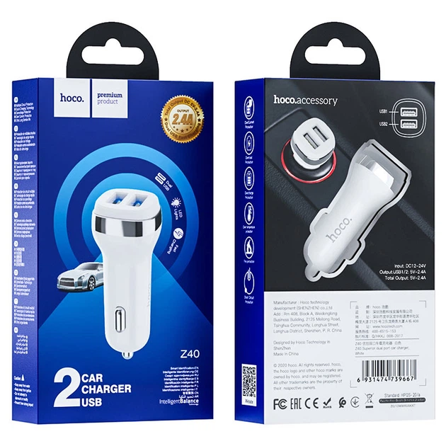 Зарядний автомобільний HOCO Z40 Superior (2USB 2.4A) Білий - зображення 2