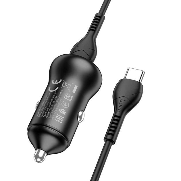 Зарядне автомобільне HOCO NZ5 Smooth road (PD 30W) (1USB/QC3.0/5A/30W) Type-C-Type-C Чорний - изображение 3