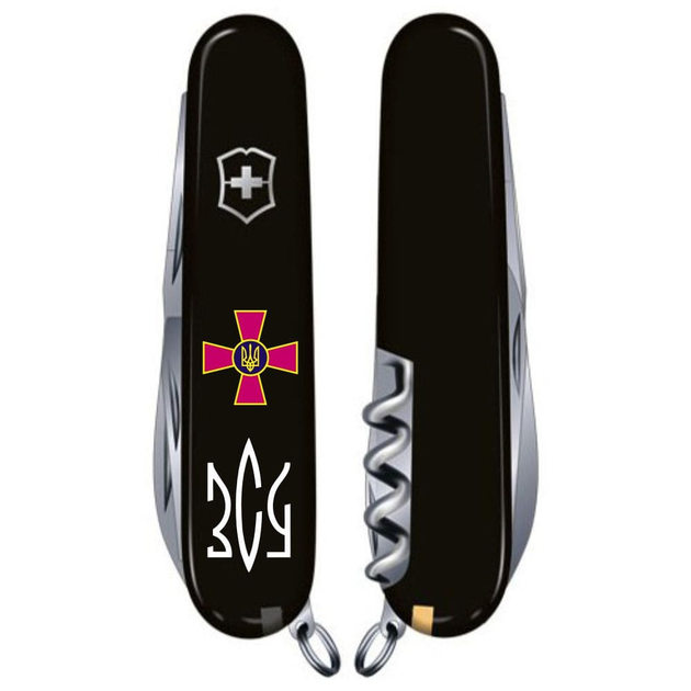 Ніж складаний швейцарський 91 мм/15 функцій Victorinox HUNTSMAN ARMY Чорний/Емблема ЗСУ + Тризуб ЗСУ - зображення 2