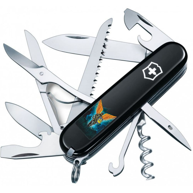 Нож складной швейцарский 91 мм/15 функций Victorinox HUNTSMAN UKRAINE Черный/Ангел ВСУ T1060 - изображение 1