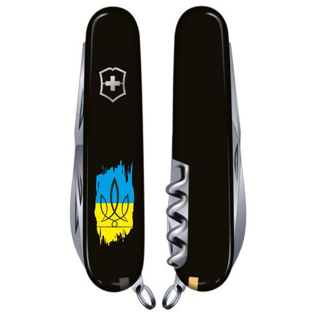 Нож складной швейцарский 91 мм/12 функций Victorinox SPARTAN UKRAINE Черный/Трезубец фигурный на фоне флага - изображение 2