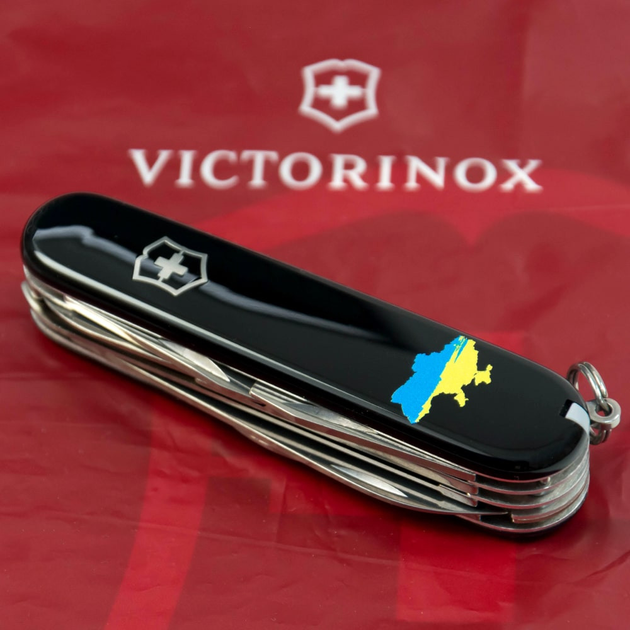 Нож складной швейцарский 91 мм/15 функций Victorinox HUNTSMAN UKRAINE Черный/Карта Украины сине-желтый - изображение 2