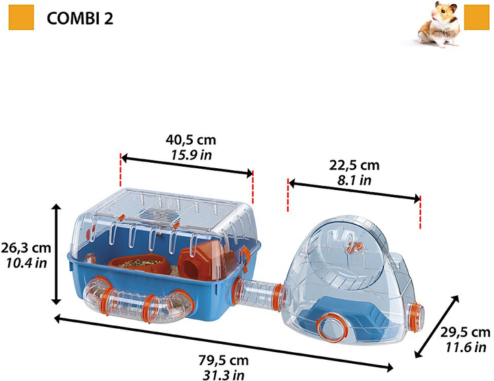 Klatka dla gryzoni FERPLAST Combi 2 79.5x29.5x26.3 cm z mini siłownią niebieska (57932599) - obraz 3