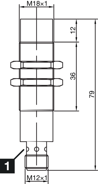 Індуктивний датчик М18,PNP,200mA,NC,кон.М12,Sn=16мм,300Hz, виступаючий, 213307 - зображення 2