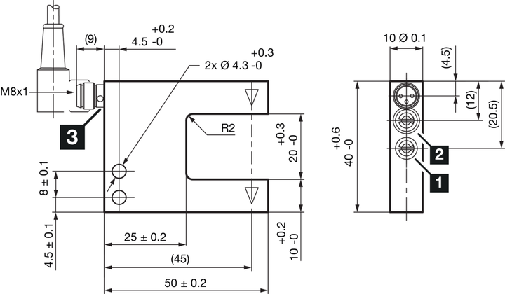 Щілинний фотодатчик Push-pull, 100 mA, NO/NC, IO-Link, кін. M8,3-pin,40x50x10мм, 210624 OGU 021 G3-T3 Di-soric - зображення 2
