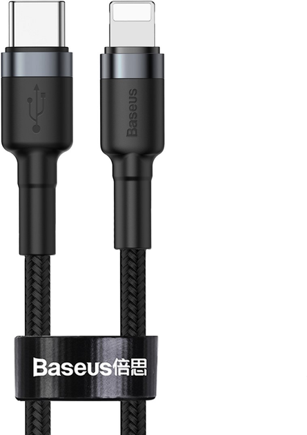 Кабель Baseus Cafule Type-C to Lightning PD 18 W 1 м CATLKLF-G1 Black-Grey (CATLKLF-G1) - зображення 1