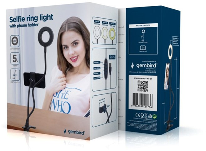 Кільцева LED лампа для селфі з тримачем Gembird LED-RING4-PH-01 - зображення 6