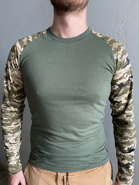 Комплект військова футболка з довгим рукавом + військовий гольф (водолазка) з начосом Cedra Military L Оливковий + Темно-сірий + Піксель - зображення 2
