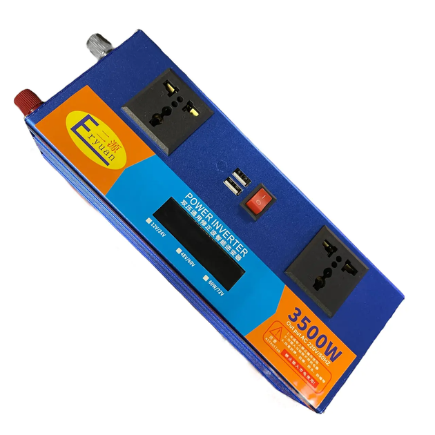 Преобразователь напряжения с дисплеем ERYUAN Power Inverter 3500W 12/24V в 220, 2xUSB, защита от перегрузок Синий - изображение 2