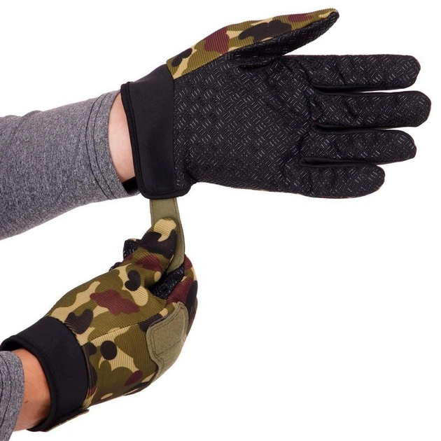 Тактические перчатки для военных Перчатки с закрытыми пальцами для охоты TACTICAL Полиэстер Камуфляж (BC-8791) L - изображение 2